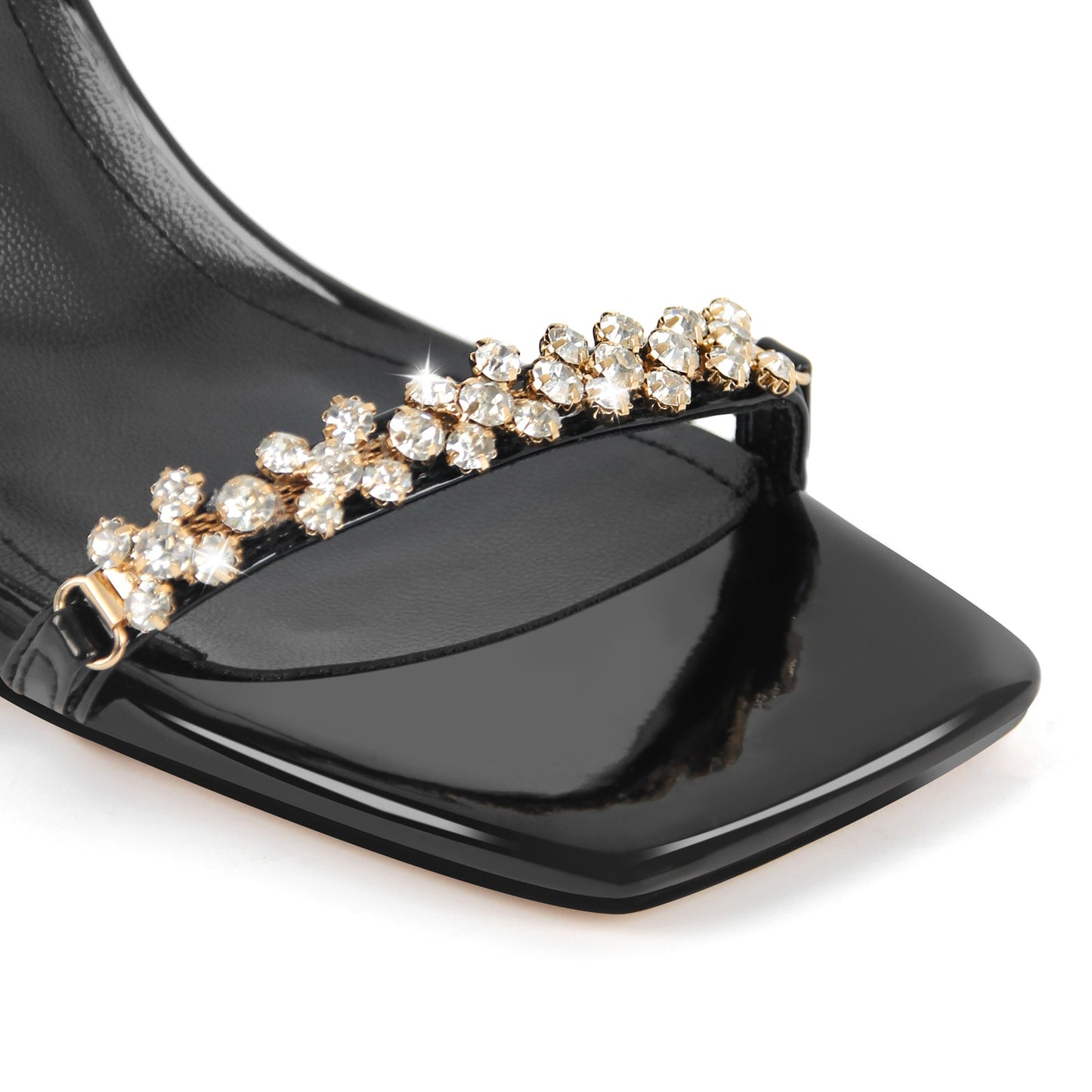 Rhinestone Square Toe Buckle Strap Sandals - Onlymaker