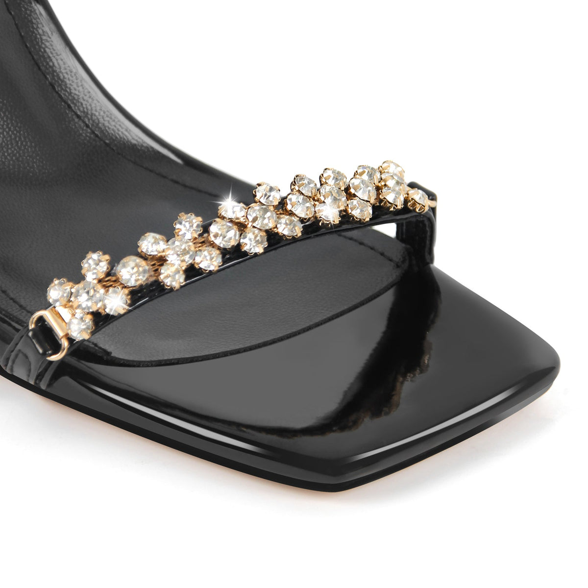 Rhinestone Square Toe Buckle Strap Sandals - Onlymaker