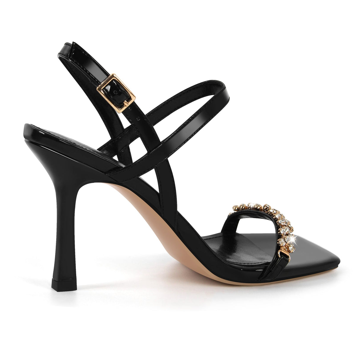 Rhinestone Square Toe Buckle Strap Sandals - Onlymaker