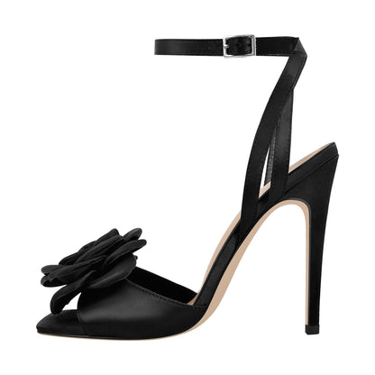 Square Toe Flower Ankle Strap Sandals - Onlymaker