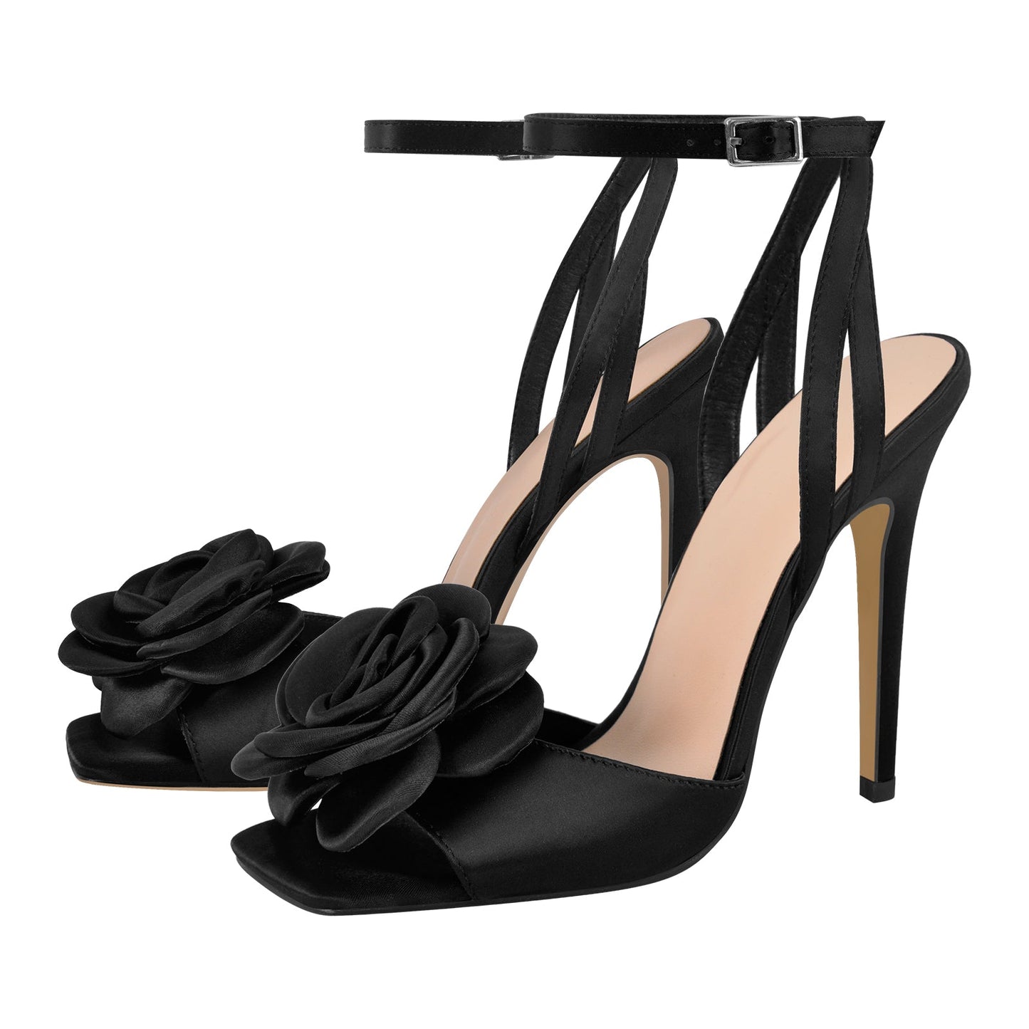 Square Toe Flower Ankle Strap Sandals - Onlymaker