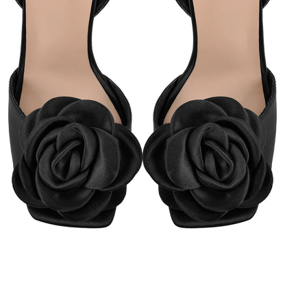 Square Toe Flower Ankle Strap Sandals - Onlymaker
