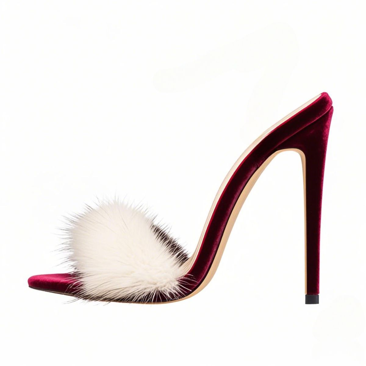 White Fur Velvet High Heel Mules - Onlymaker