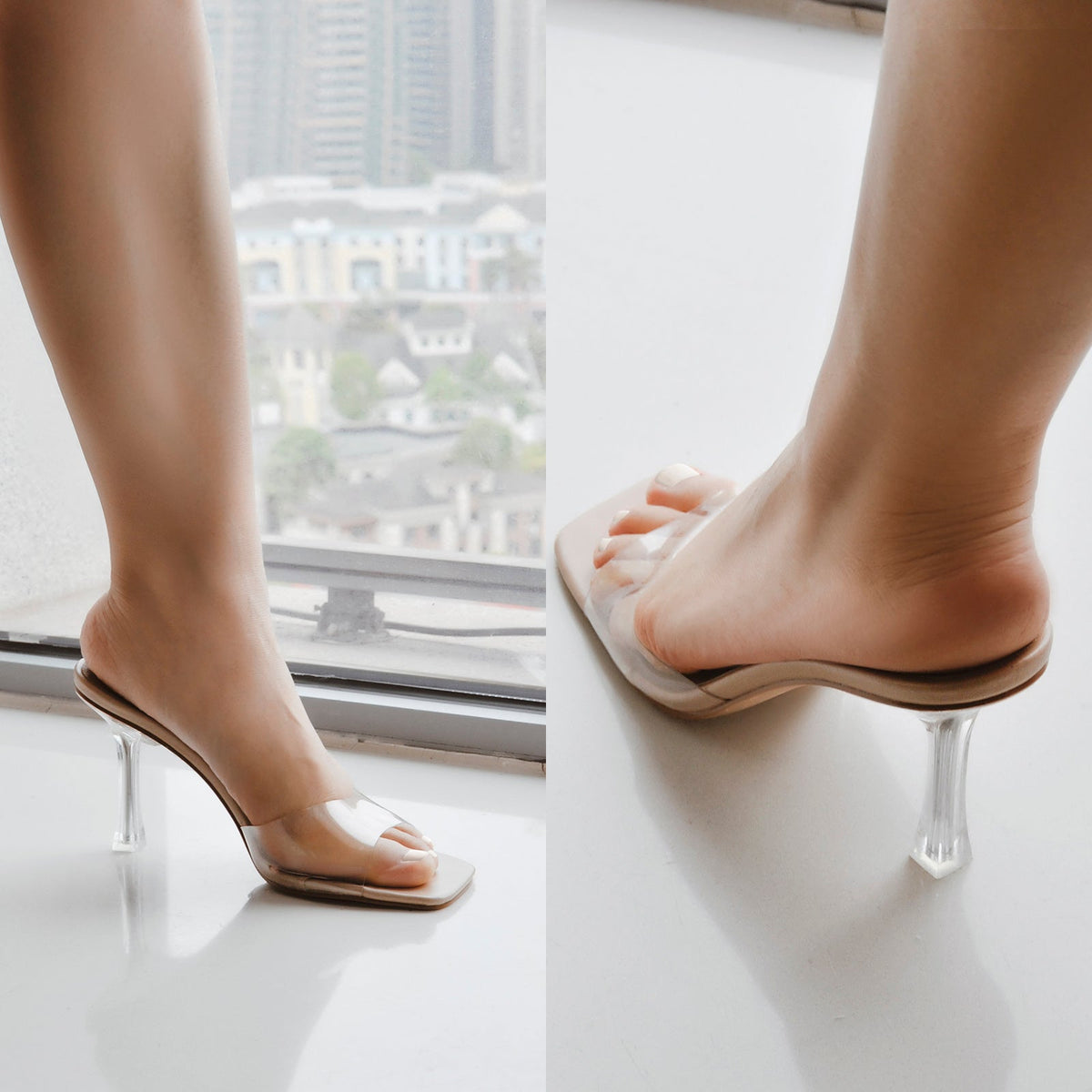 Square Open Toe Transparent Sandal Mules - Onlymaker