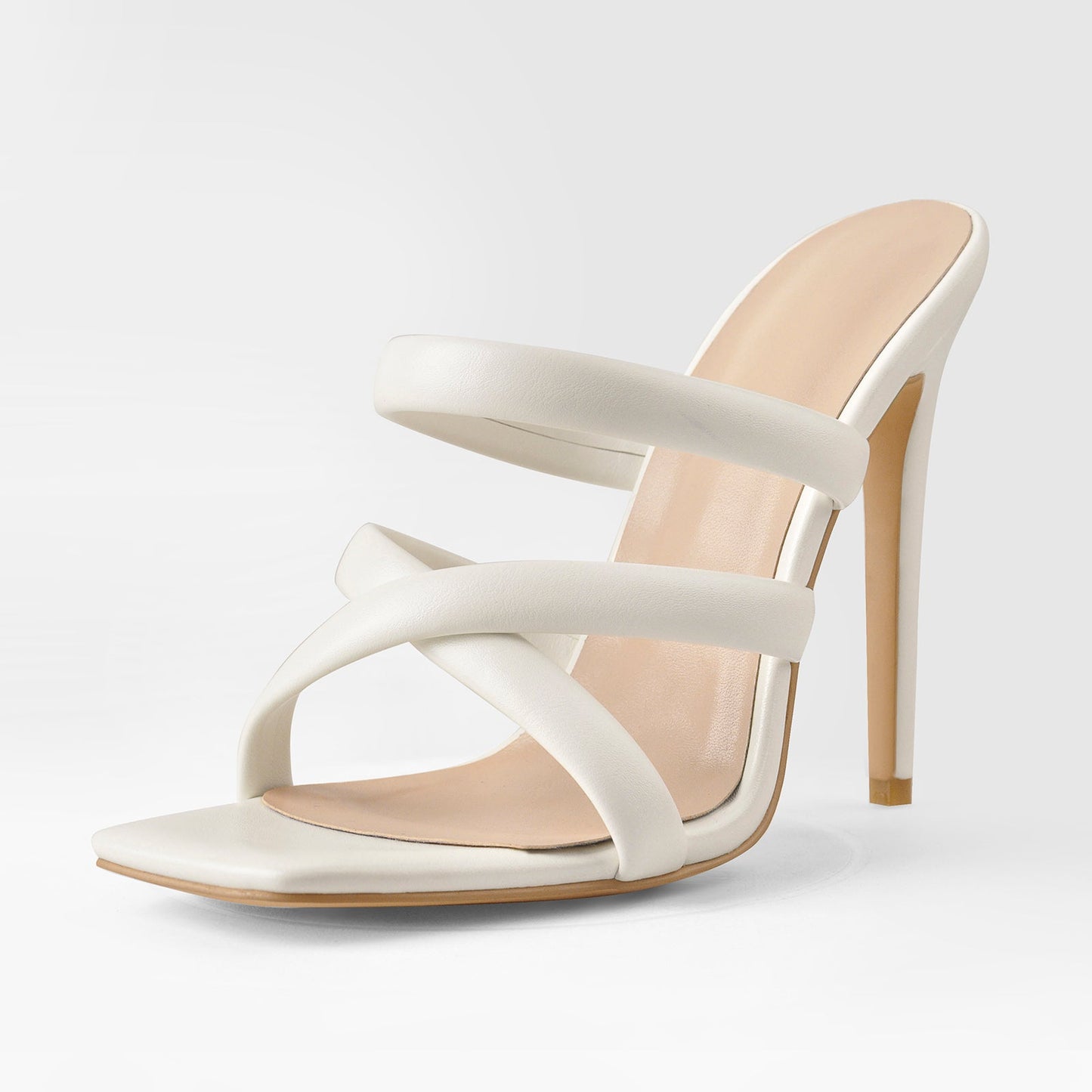 White Square Toe Matte High Heels Sandals - Onlymaker