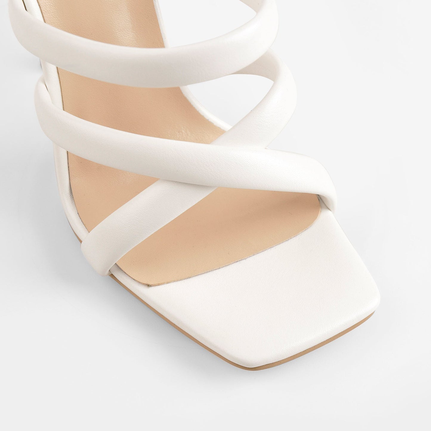 White Square Toe Matte High Heels Sandals - Onlymaker