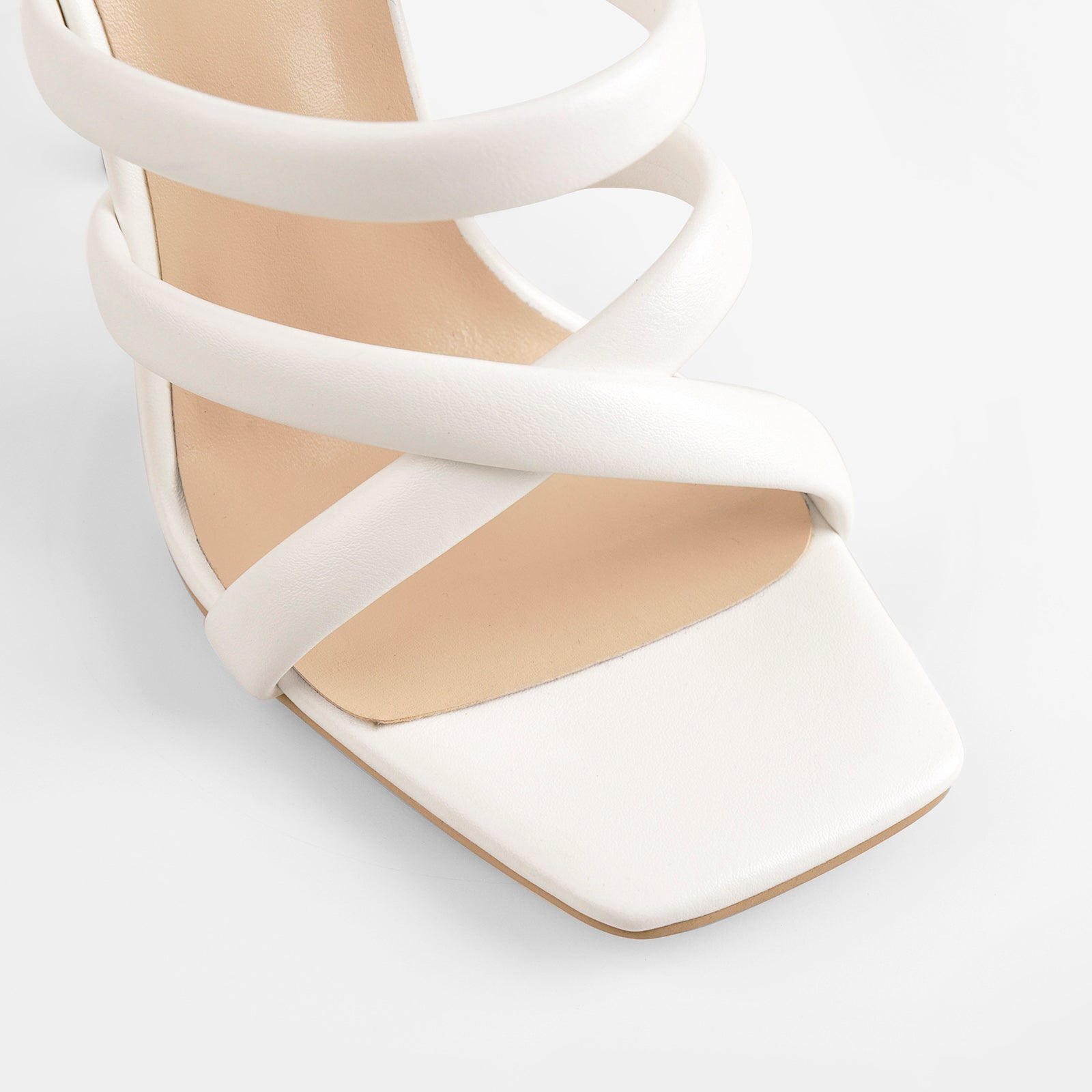 White Square Toe Matte High Heels Sandals - Onlymaker