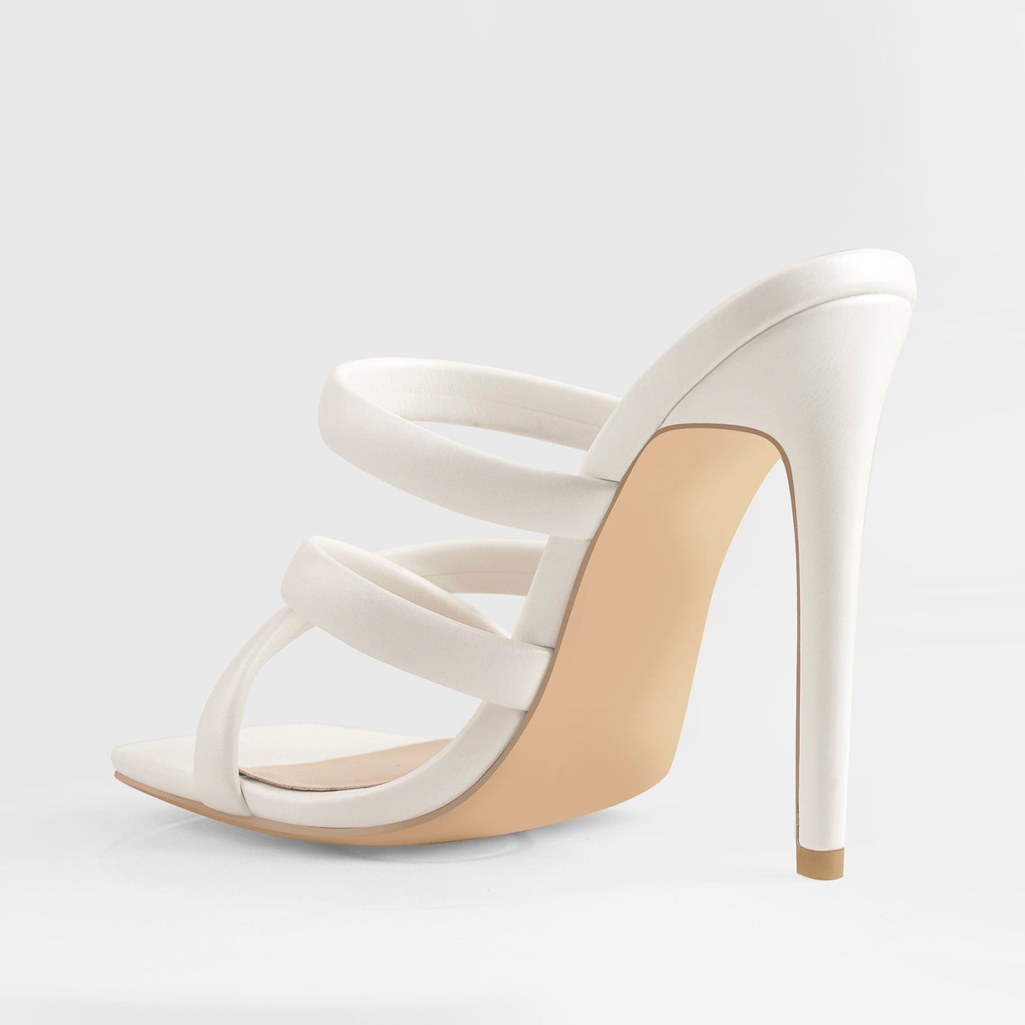 White Square Toe Matte High Heels Sandals - Onlymaker