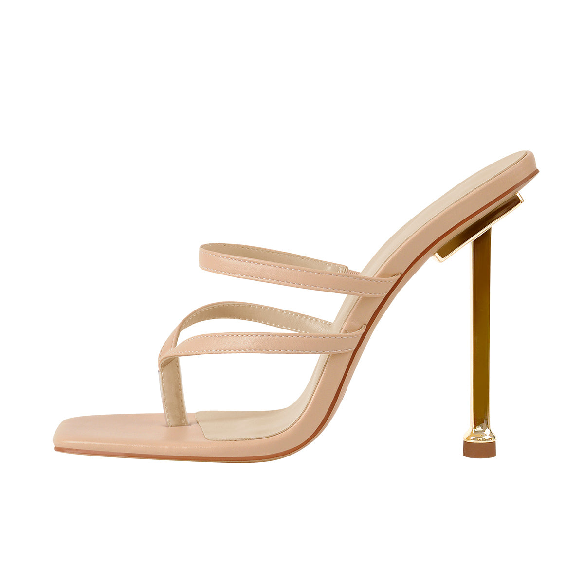 Square Toe Strap 10cm Metal Heels Sandals - Onlymaker