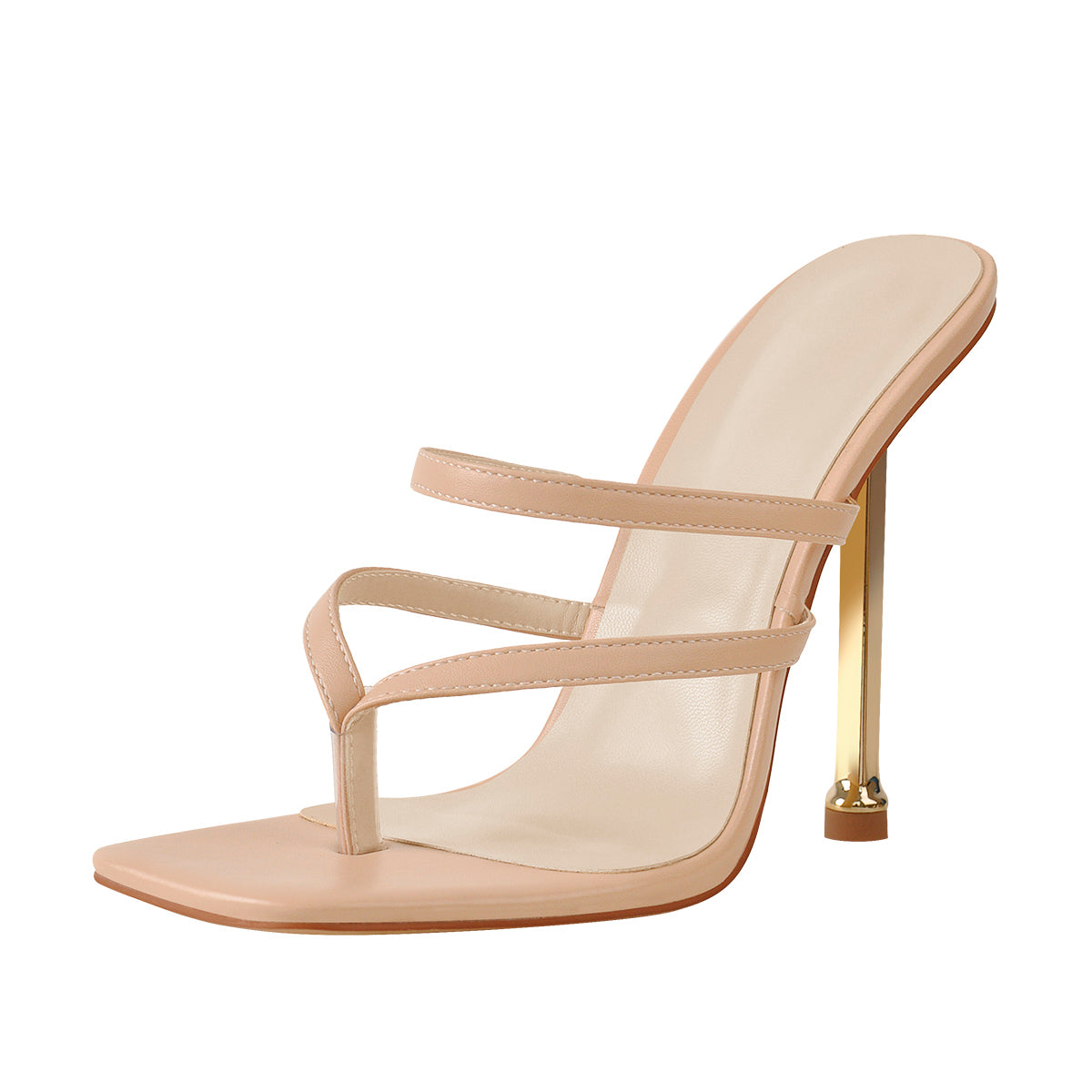 Square Toe Strap 10cm Metal Heels Sandals - Onlymaker
