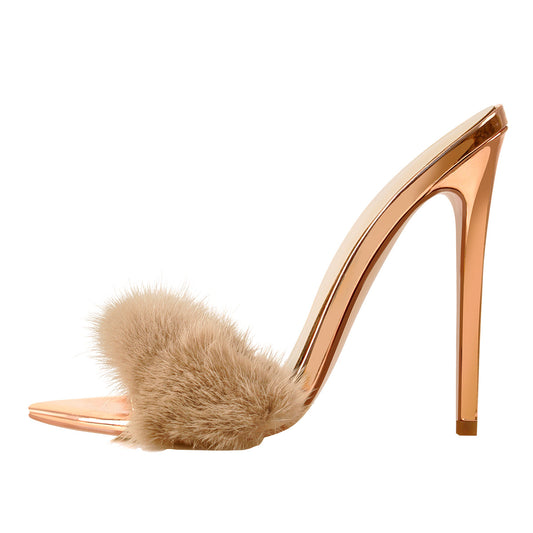 Feather Pointed Open Toe High Heel Sandals - Onlymaker
