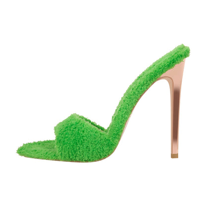 Sherpa Pointed Toe High Heel Sandals - Onlymaker