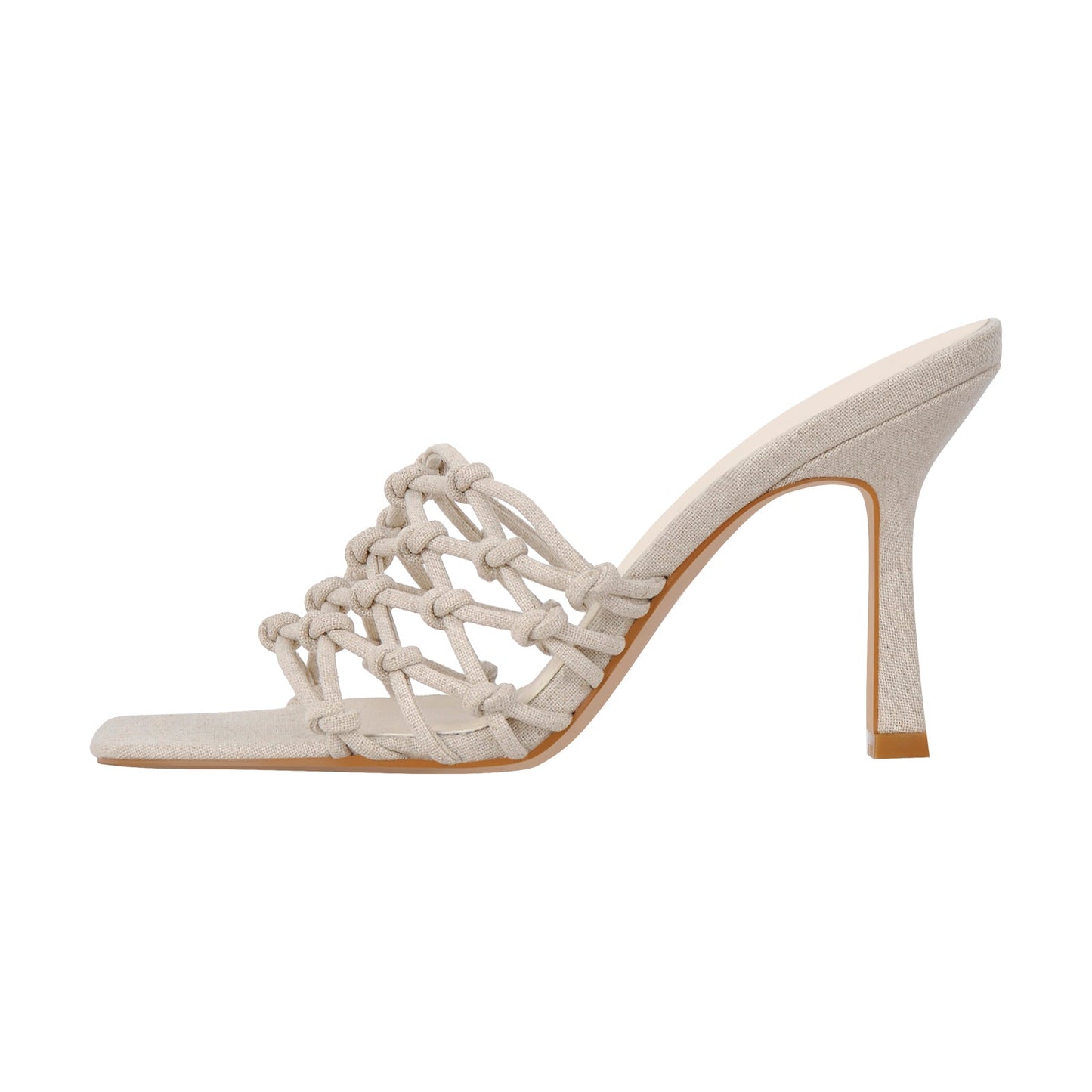 Linen Weave Sandals Square Open Toe High Heel Mules - Onlymaker