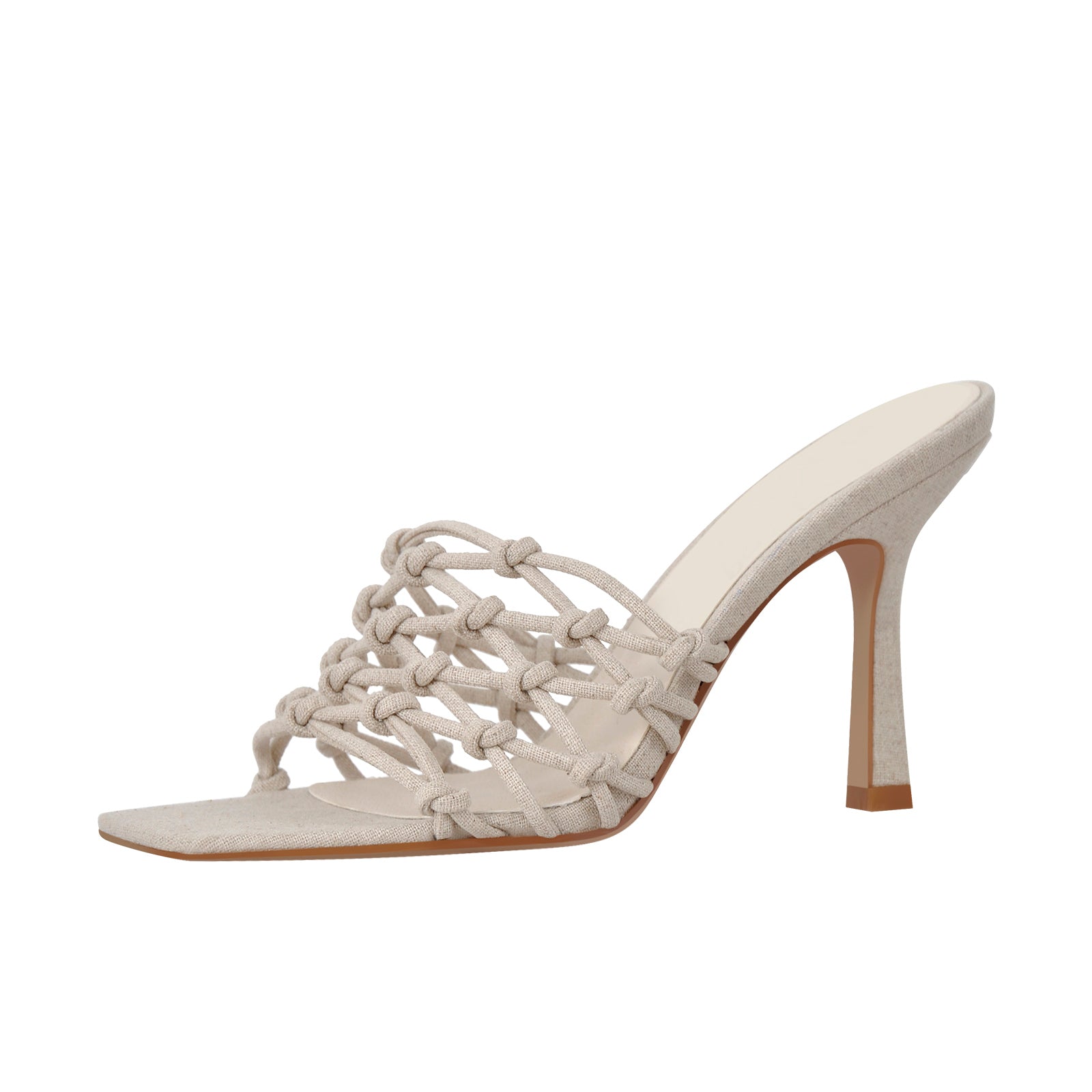 Linen Weave Sandals Square Open Toe High Heel Mules - Onlymaker