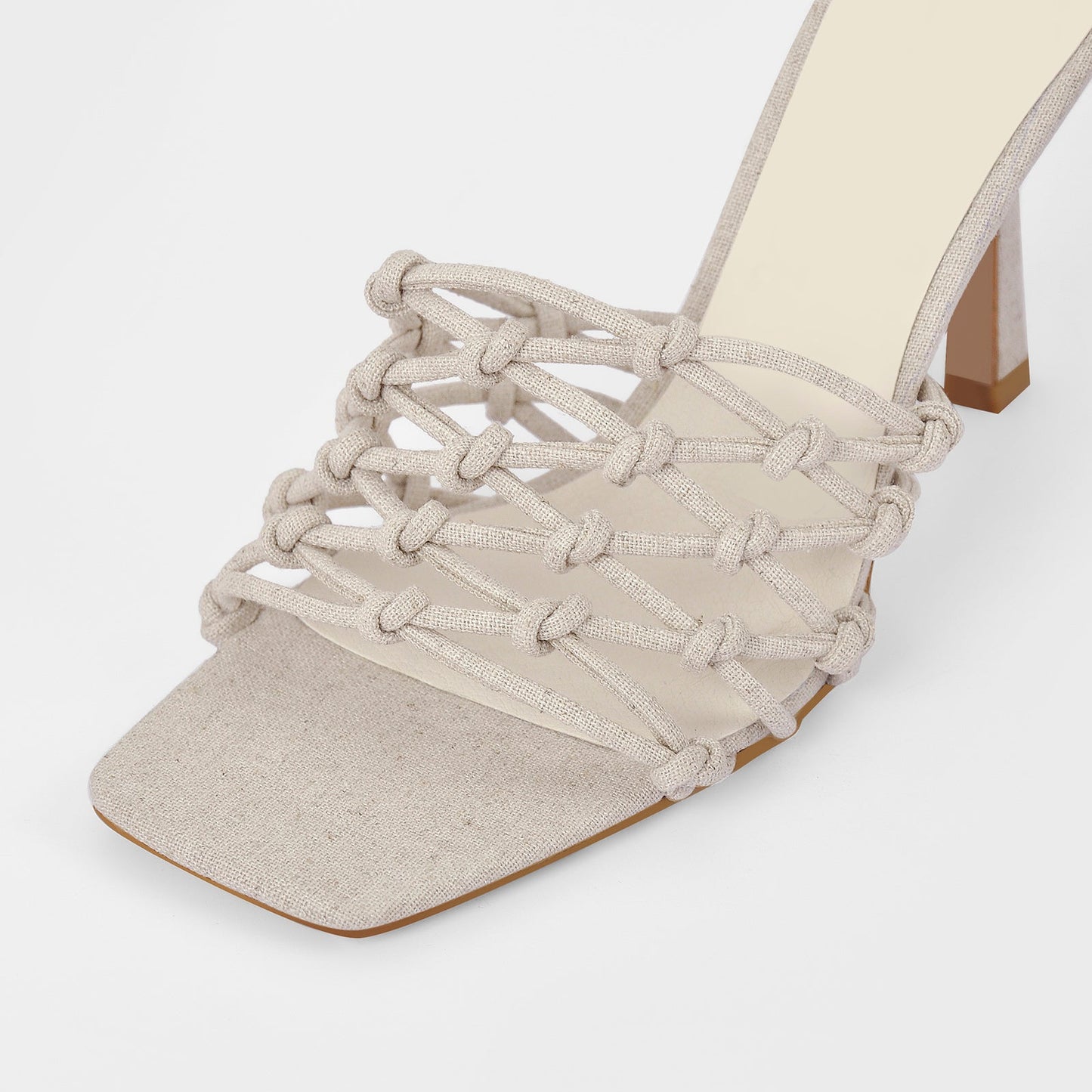 Linen Weave Sandals Square Open Toe High Heel Mules - Onlymaker
