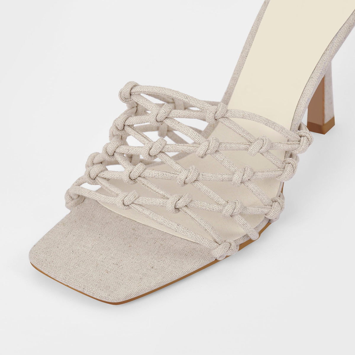 Linen Weave Sandals Square Open Toe High Heel Mules - Onlymaker
