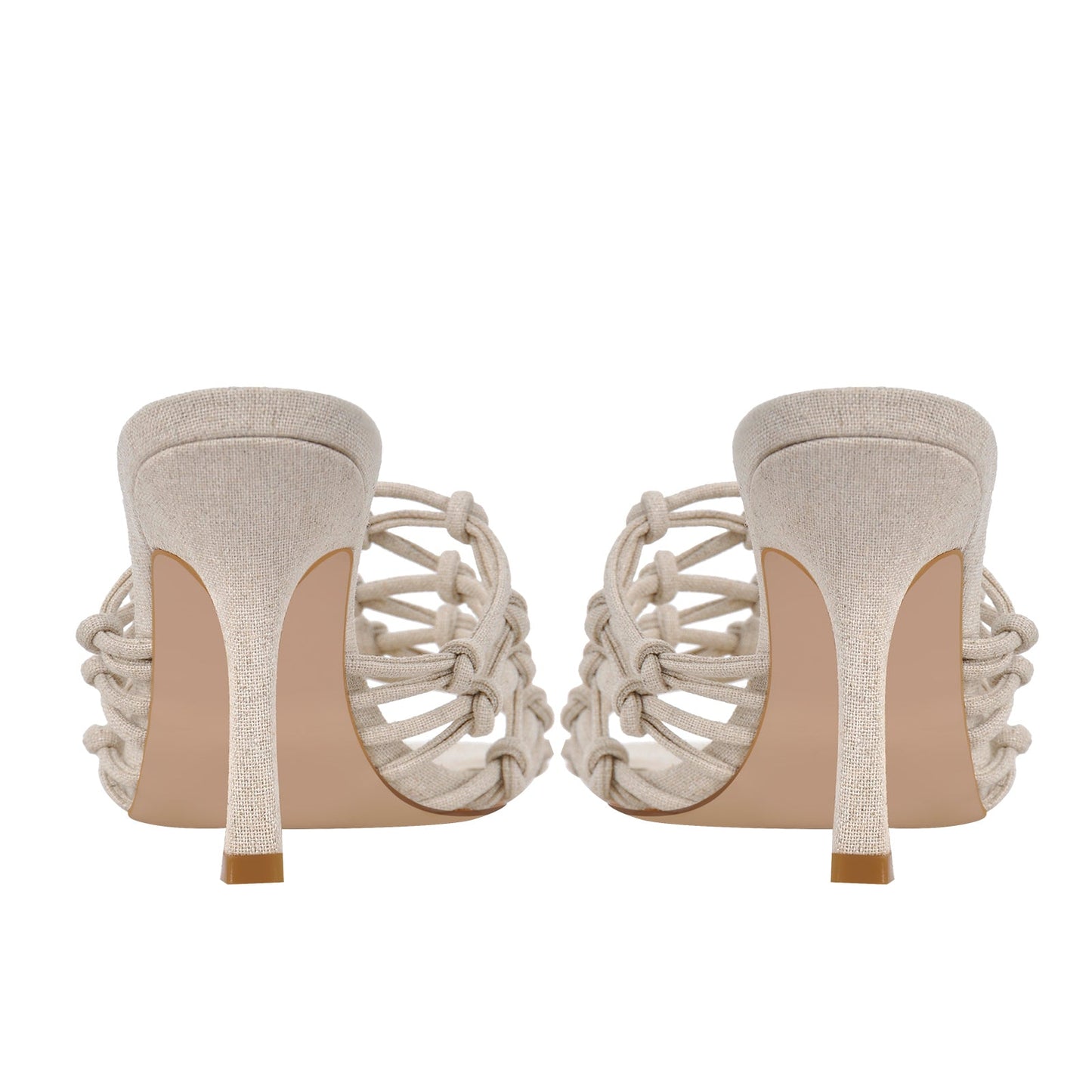 Linen Weave Sandals Square Open Toe High Heel Mules - Onlymaker