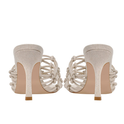 Linen Weave Sandals Square Open Toe High Heel Mules - Onlymaker
