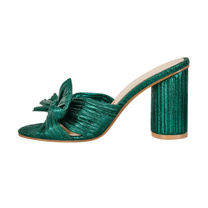 Round Toe Chunky Heel Bow Sandals Mules - Onlymaker