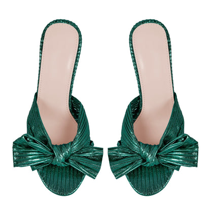 Round Toe Chunky Heel Bow Sandals Mules - Onlymaker