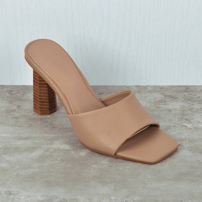 Square Open Toe Mules Chunky Heel Sandals - Onlymaker