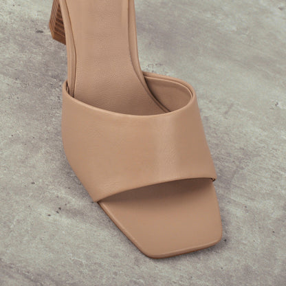 Square Open Toe Mules Chunky Heel Sandals - Onlymaker