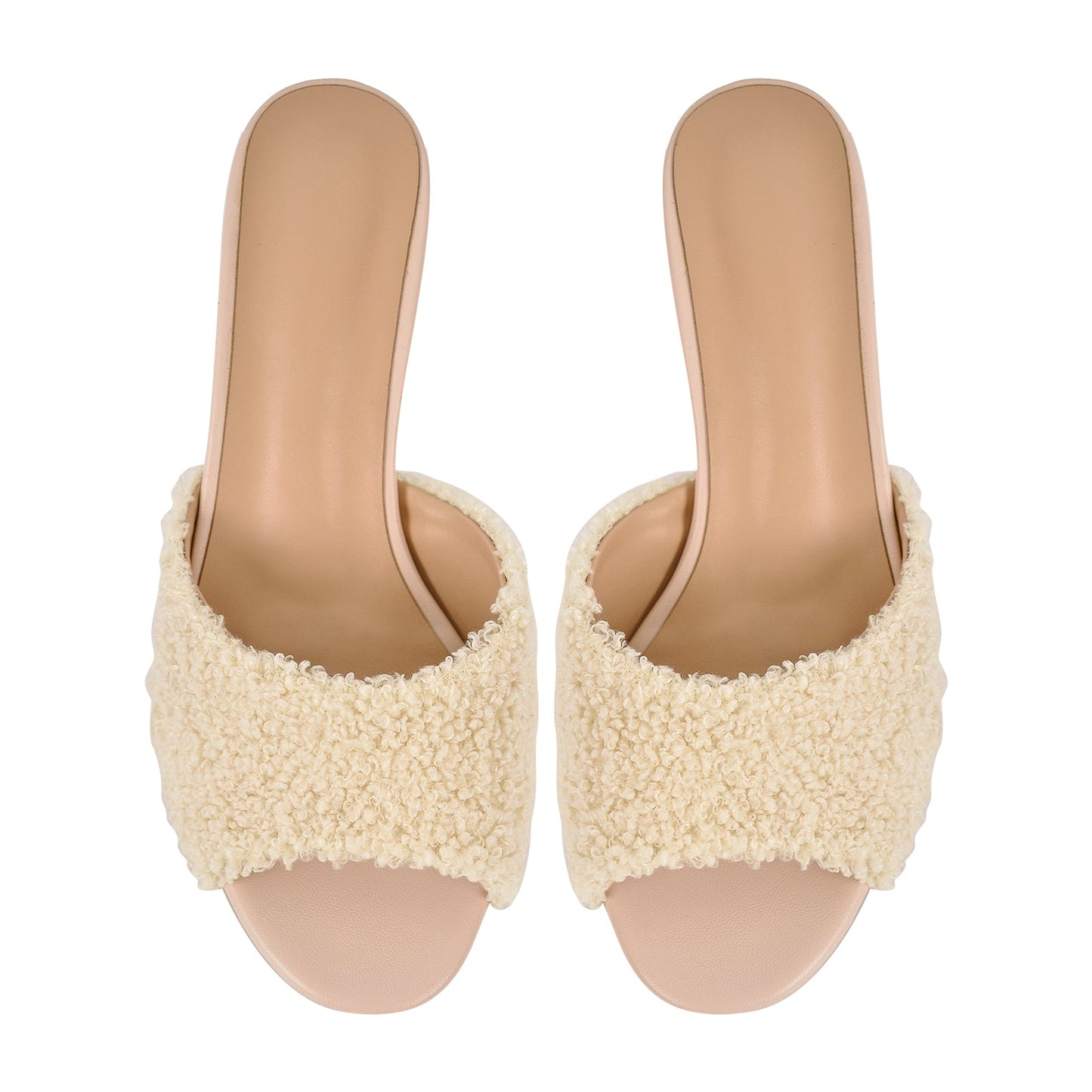 Round Toe Chunky Heel Fur Sandals Mules - Onlymaker