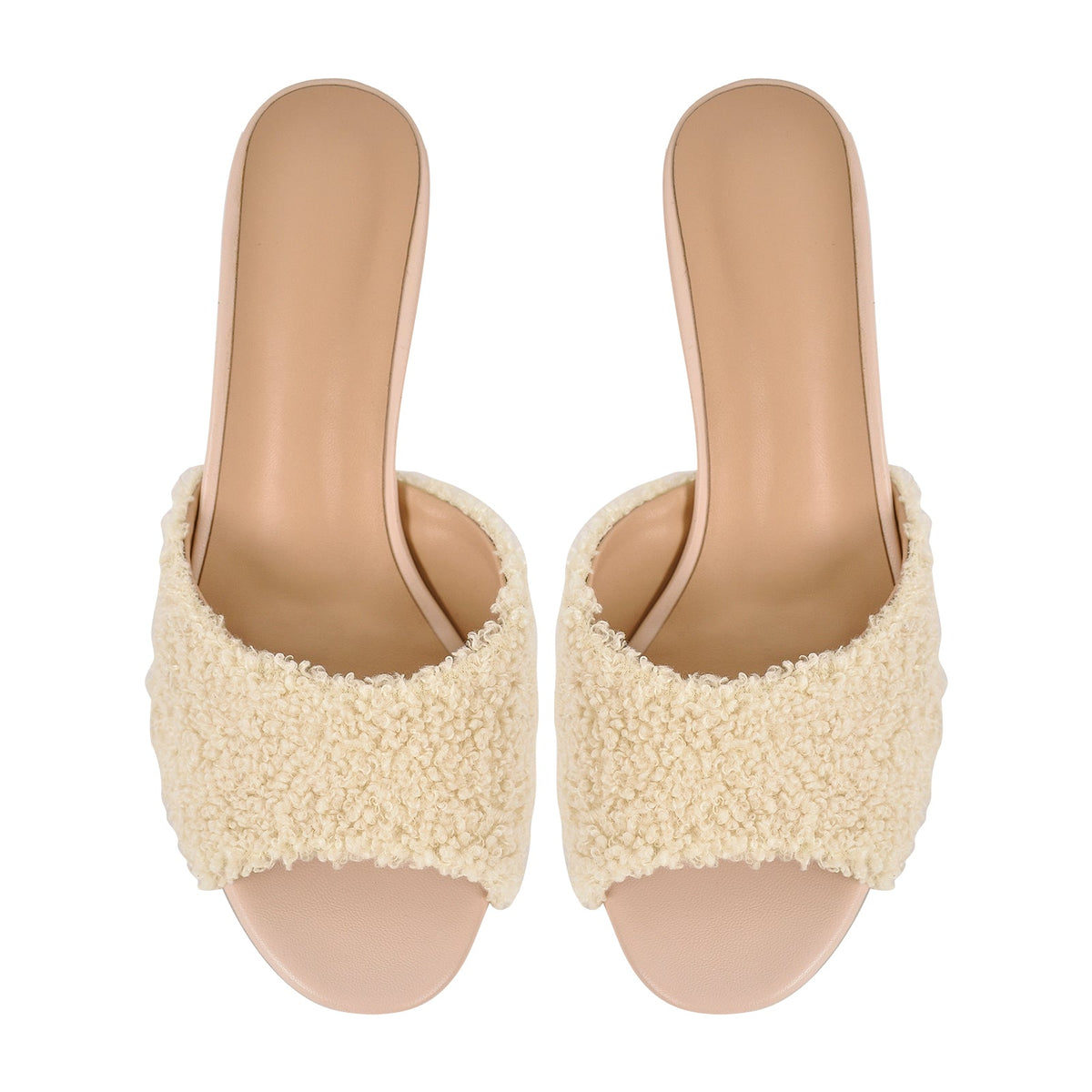 Round Toe Chunky Heel Fur Sandals Mules - Onlymaker