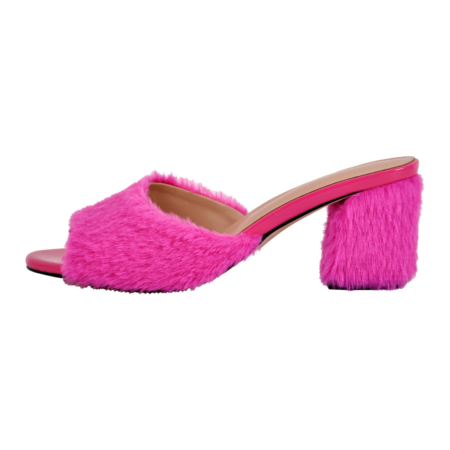 Round Toe Chunky Heel Fur Sandals Mules - Onlymaker