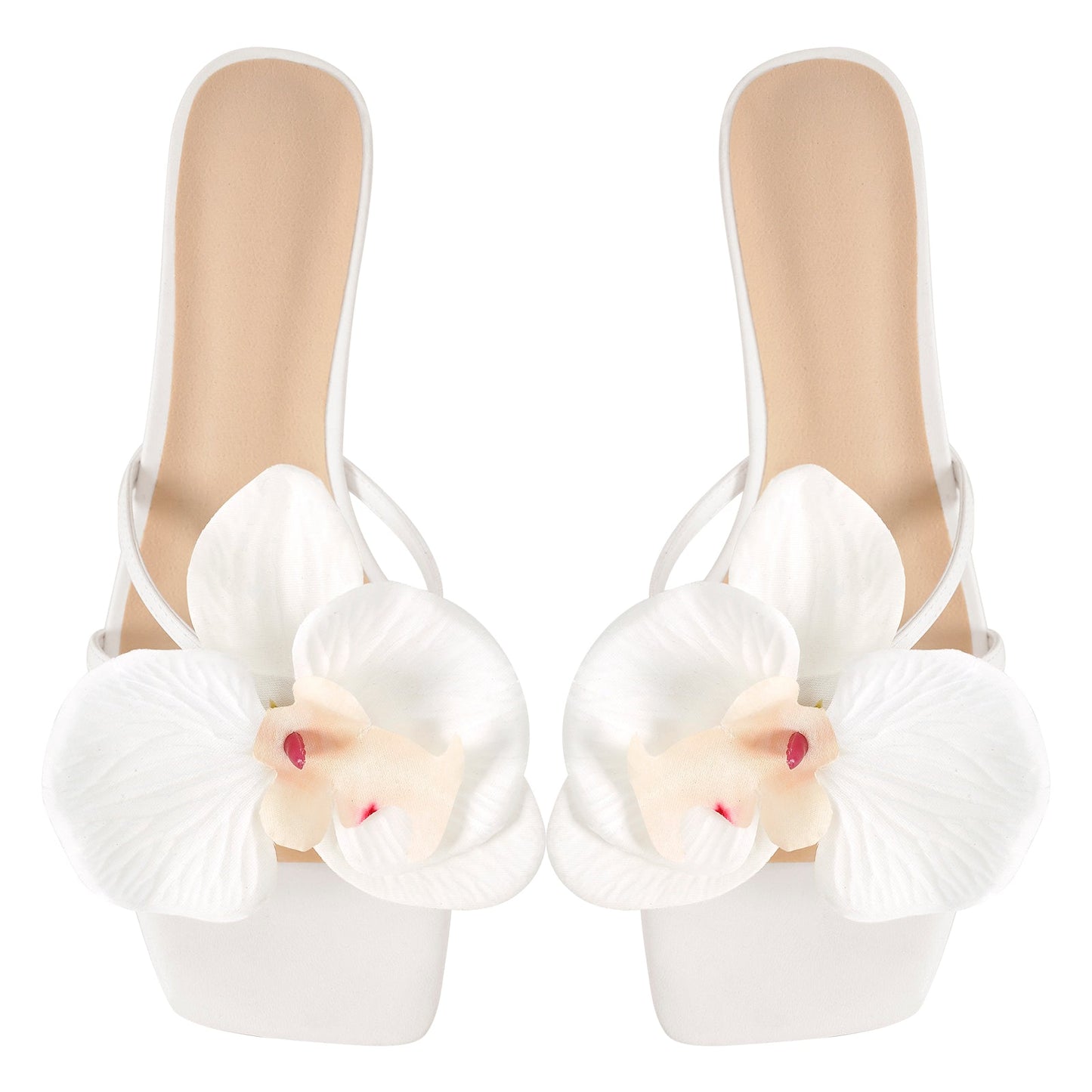 Flower Square Toe Chunky Heel Sandals Mules - Onlymaker