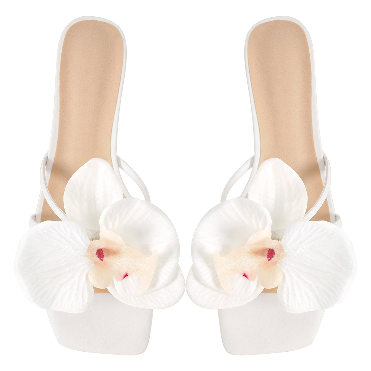 Flower Square Toe Chunky Heel Sandals Mules - Onlymaker