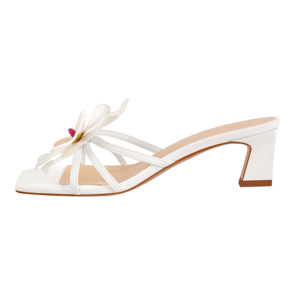 Flower Square Toe Chunky Heel Sandals Mules - Onlymaker