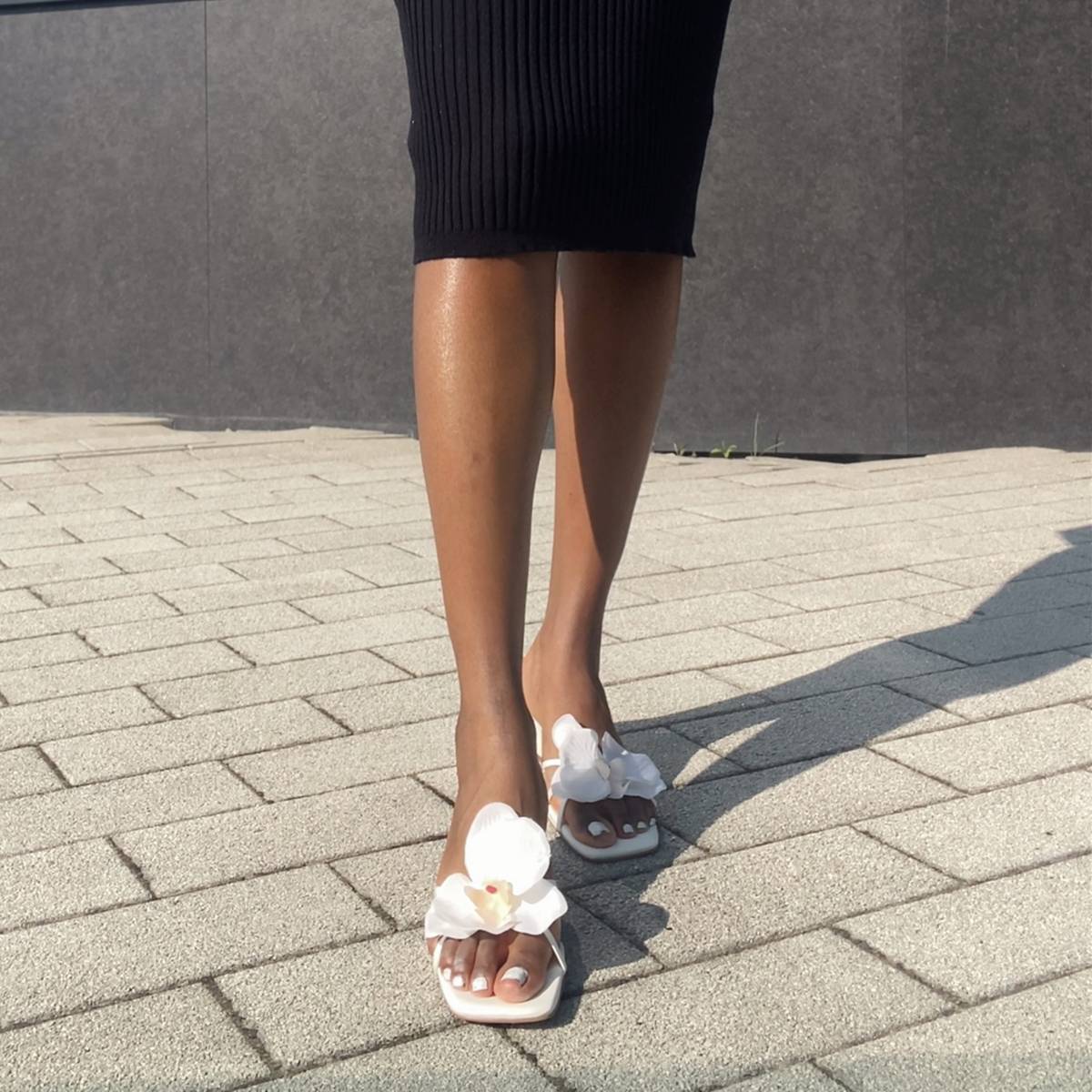 Flower Square Toe Chunky Heel Sandals Mules - Onlymaker