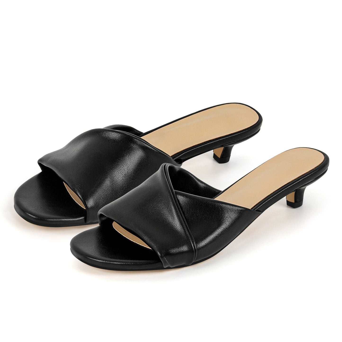 Black Round Toe Kitten Heel Mules - Onlymaker