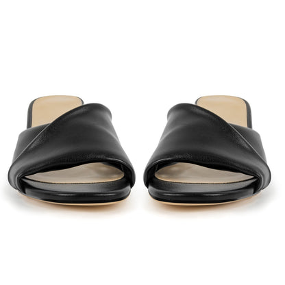 Black Round Toe Kitten Heel Mules - Onlymaker