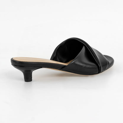 Black Round Toe Kitten Heel Mules - Onlymaker