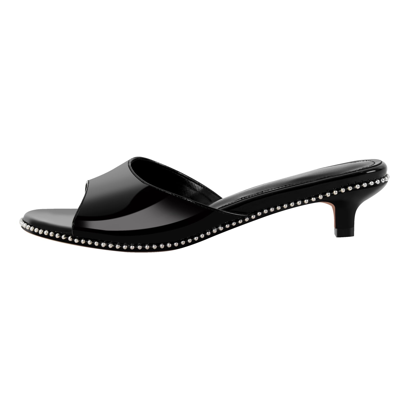 Round Toe Rivet Kitten Heel Mules - Onlymaker