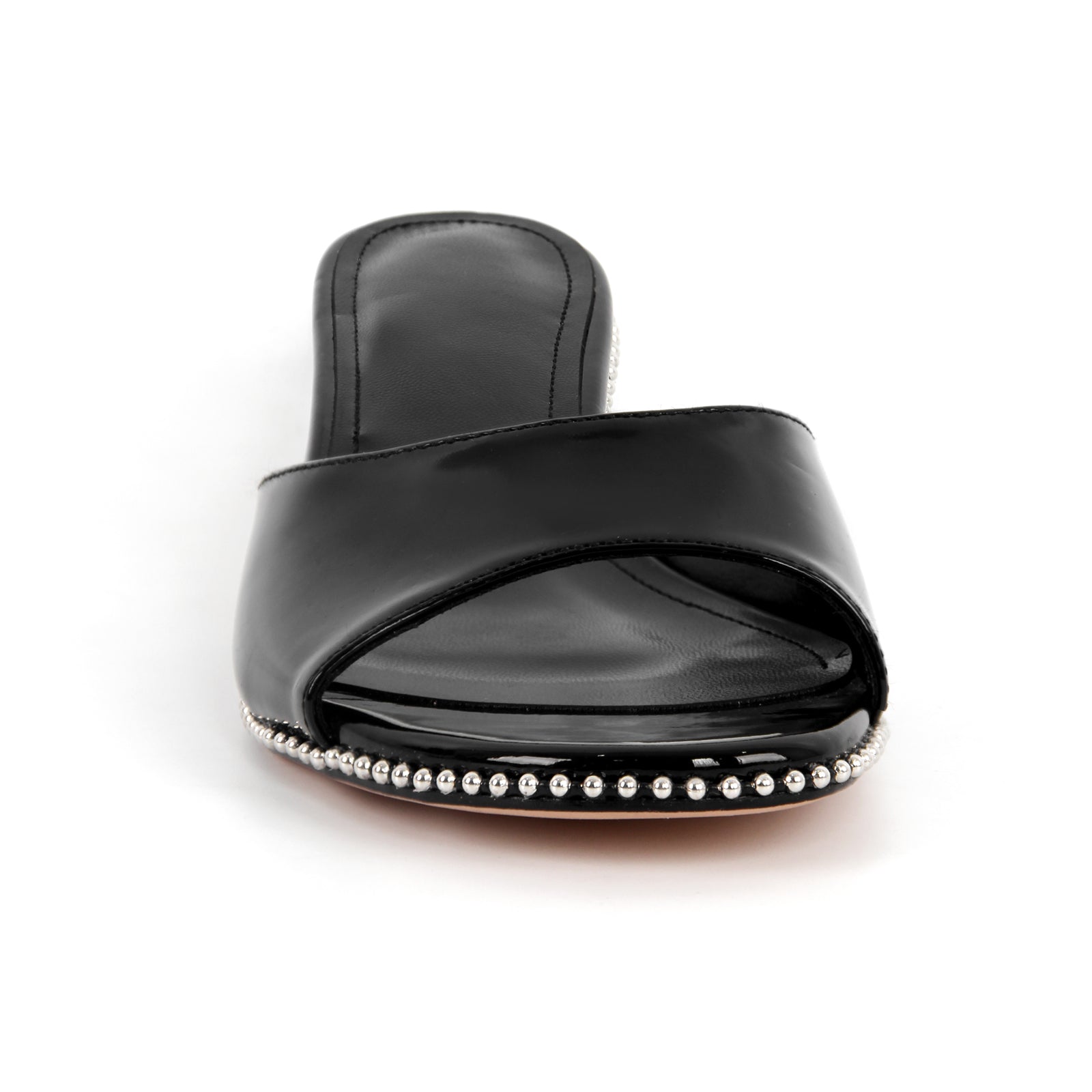 Round Toe Rivet Kitten Heel Mules - Onlymaker