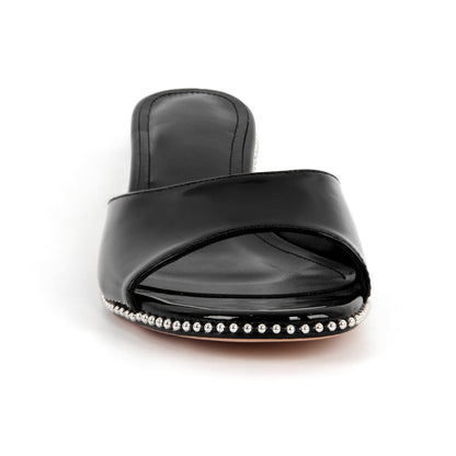 Round Toe Rivet Kitten Heel Mules - Onlymaker