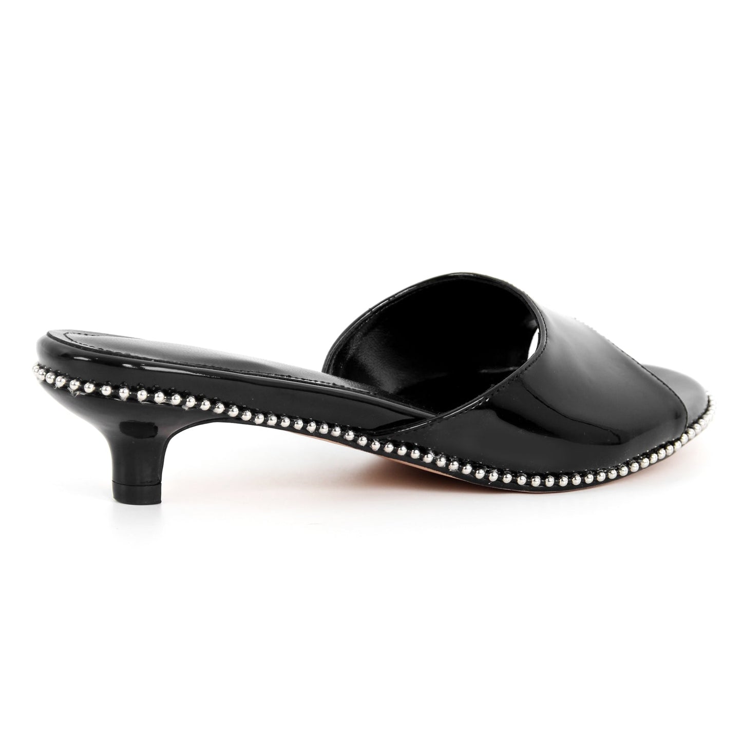 Round Toe Rivet Kitten Heel Mules - Onlymaker
