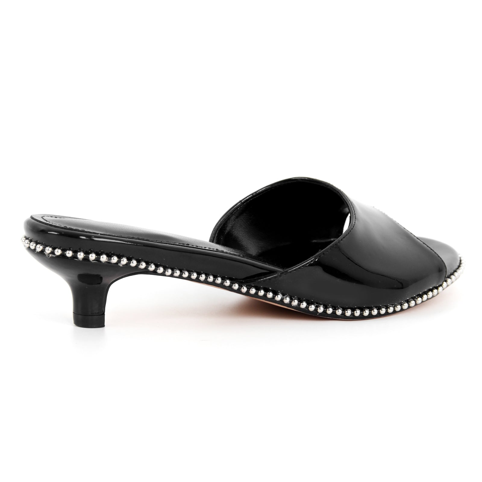 Round Toe Rivet Kitten Heel Mules - Onlymaker