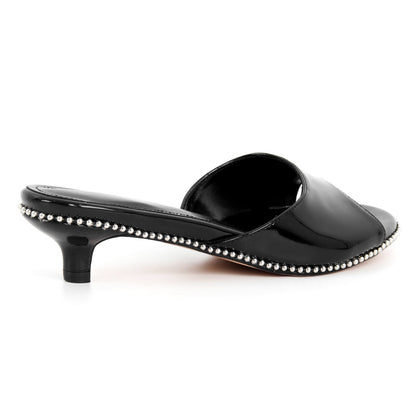 Round Toe Rivet Kitten Heel Mules - Onlymaker