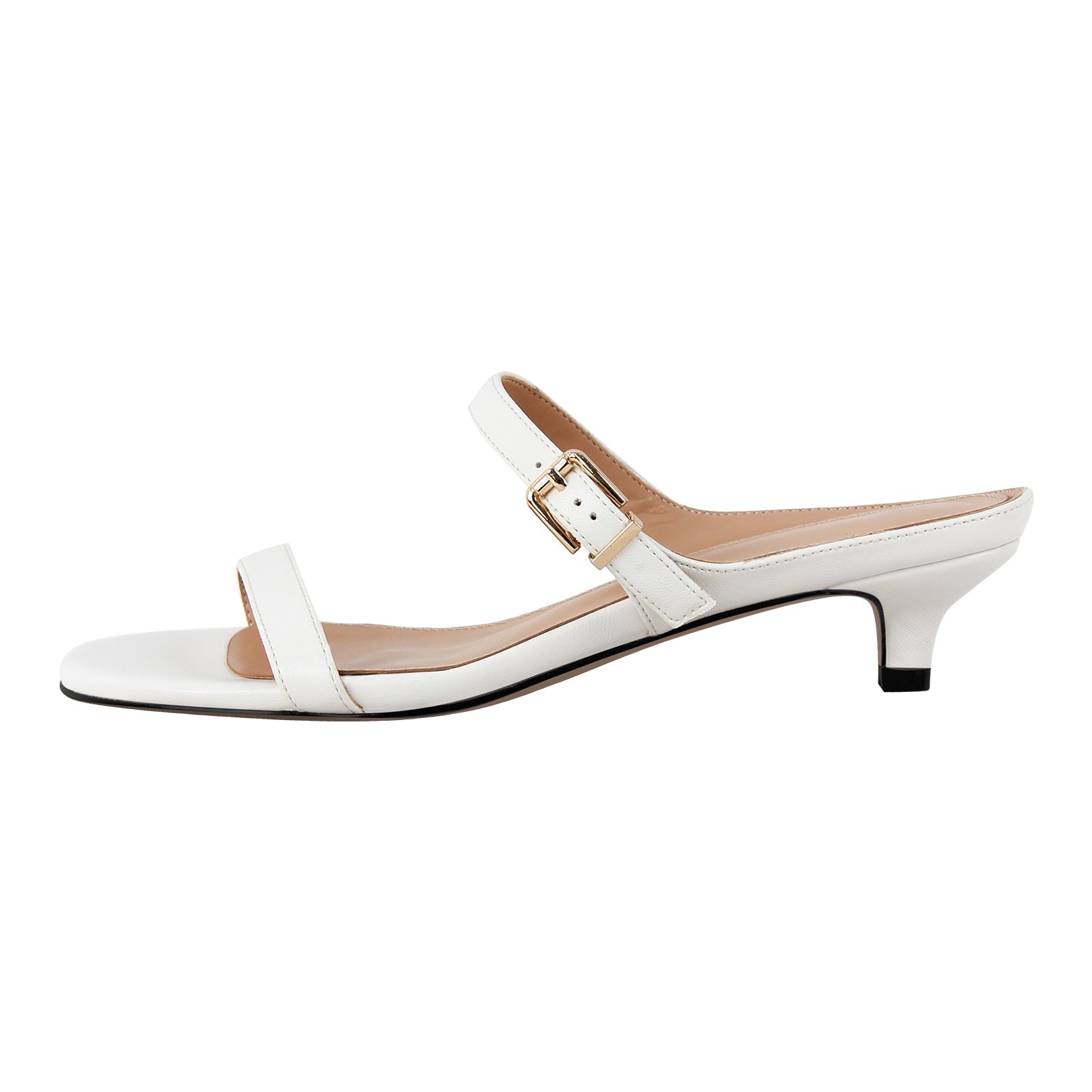 Round Toe Buckle Kitten Heel Sandals Mules - Onlymaker