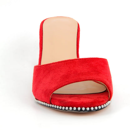 Round Toe Rivet Suede Stiletto Mules - Onlymaker