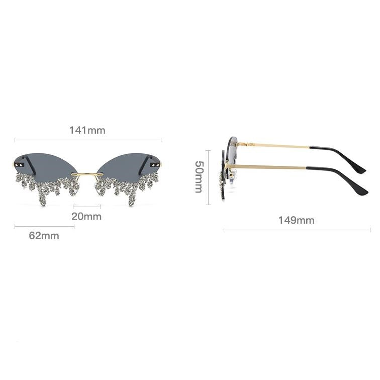 Rhinestone Tear Shape Rimless Sunglasses - Onlymaker