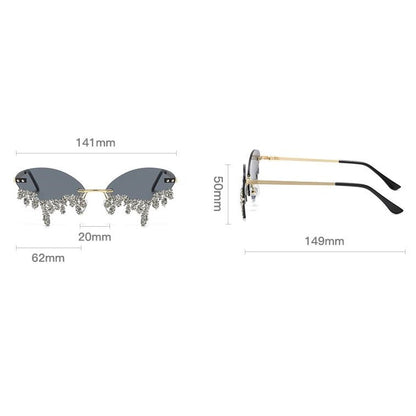 Rhinestone Tear Shape Rimless Sunglasses - Onlymaker