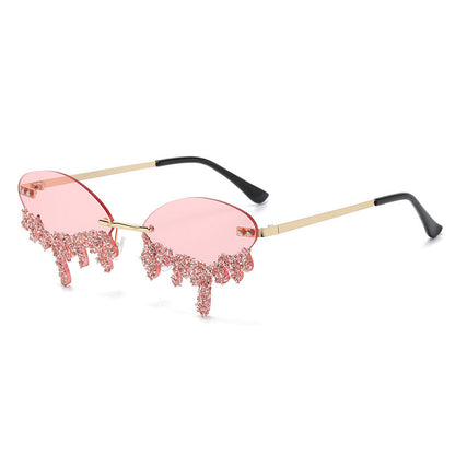 Rhinestone Tear Shape Rimless Sunglasses - Onlymaker