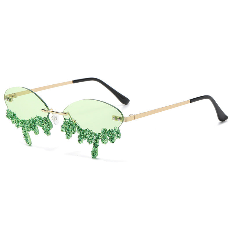 Rhinestone Tear Shape Rimless Sunglasses - Onlymaker