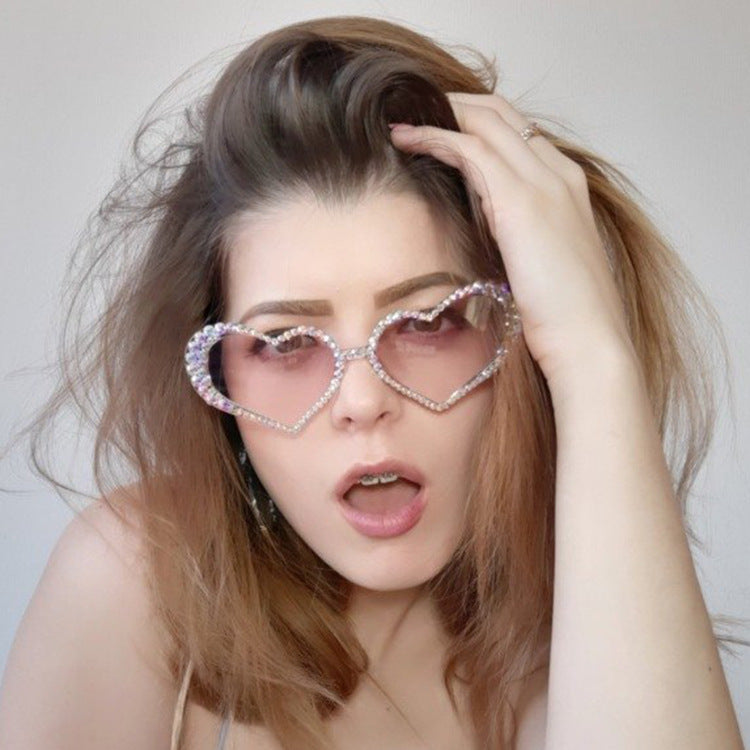 Gradient Rhinestone Heart Shape Sunglasses - Onlymaker