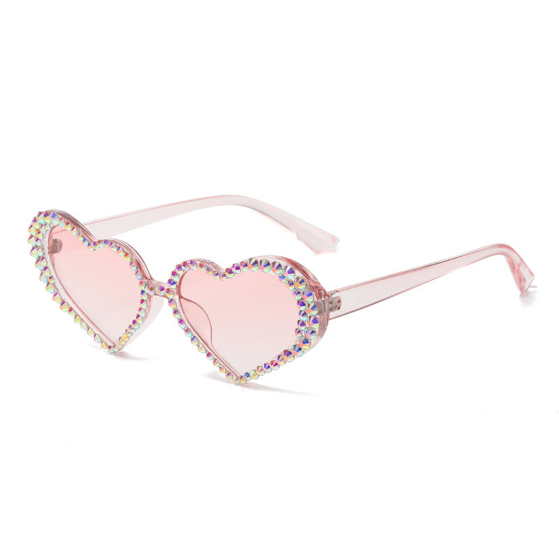 Gradient Rhinestone Heart Shape Sunglasses - Onlymaker